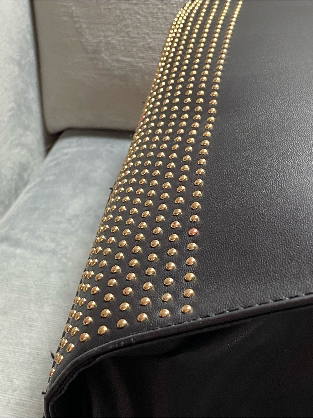 BCBG Paris Black Satchel with Gold Stud Accents, dual handles, EUC - Picture 4 of 17